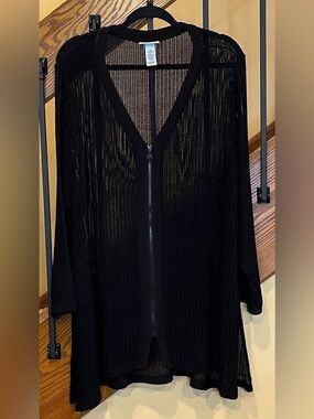 Catherines Cardigan Cover Up Zip Front Black Mess SZ. 2X. 22-24 Women’s